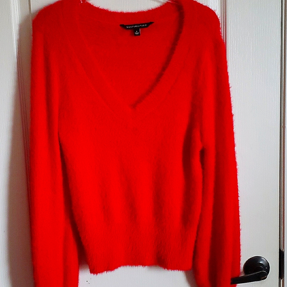 Red v-neck sweater, large Signature Studios